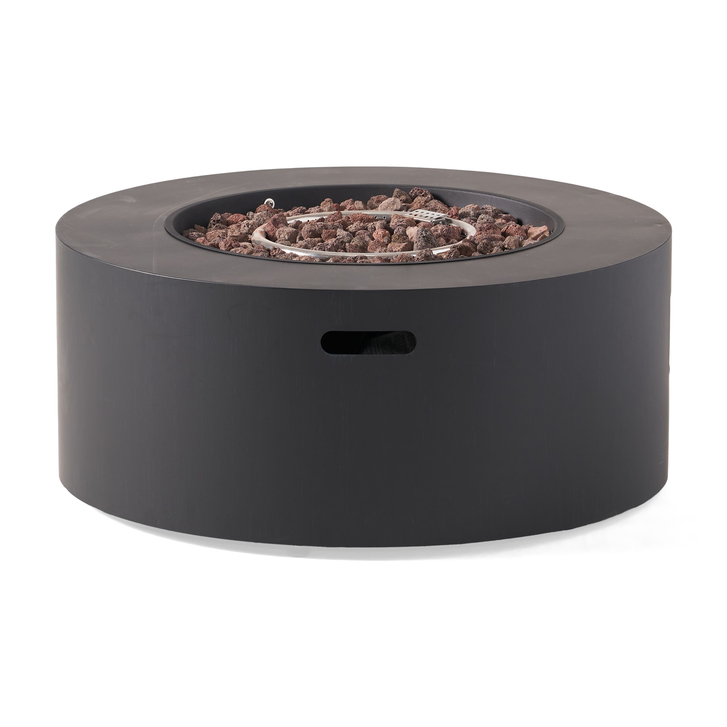 Mintazer 32" Round Propane Gas Fire Pit Table, 40000 BTU Iron Fire Pit with Lava Rocks for Patio Backyard, Black (Tank Cover not Included)