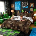 thumbnail image 4 of Meiyoeat Pixelated Miners Game Duvet Cover King, Rustic Mosaic Print King Bedding, Multi Brown Tones,3 Pieces,No Comforter, 4 of 6