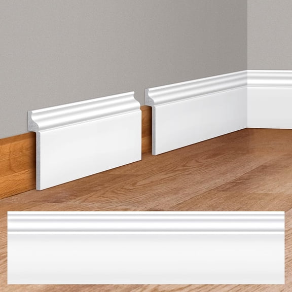 4Pcs 39.4 x 5.5 in White Wall Baseboard Covers Skirting Board Covers for 4.13 x 0.5in Baseboard Trim Polystyrene Moulding Easy DIY Installation for Room Office, Installed with Glue Not Include