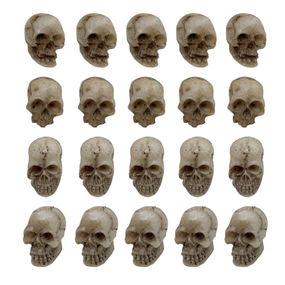 comerut 20Pcs Skull Ornament Exquisite Realistic Synthetic Resin Mini Skull Figurines for Photo Props Halloween Decorations