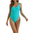 thumbnail image 1 of INSPIRAR CHIC Traje de baño de una pieza con escote redondo para mujer, tirantes anchos, espalda baja y efecto adelgazante, color azul lago grande, 1 of 5