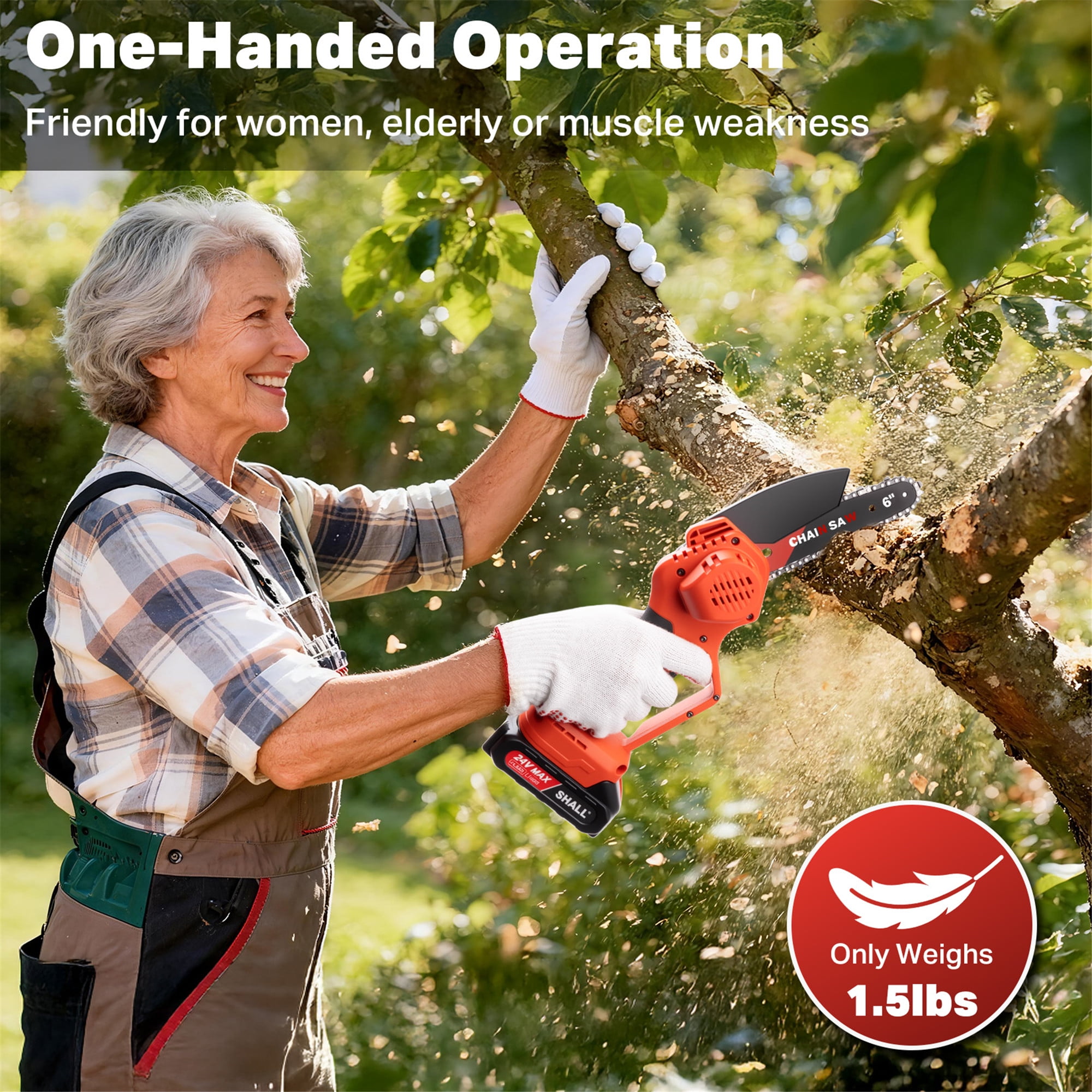 SHALL Mini Chainsaw Cordless 6 Inch & 4 Inch, 24V Portable Electric Chainsaw, Handheld ChainSaw  2 Batteries 4 Chains for Tree Branches,Courtyard,Household and Garden