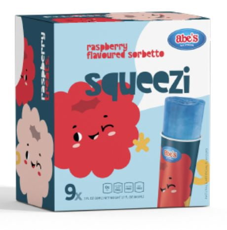 Abe's Squeezi Sorbetto Raspberry Flavored 9pk Kids 85g, Squeezi Sorbetto Raspberry Flavored 9pk Kids