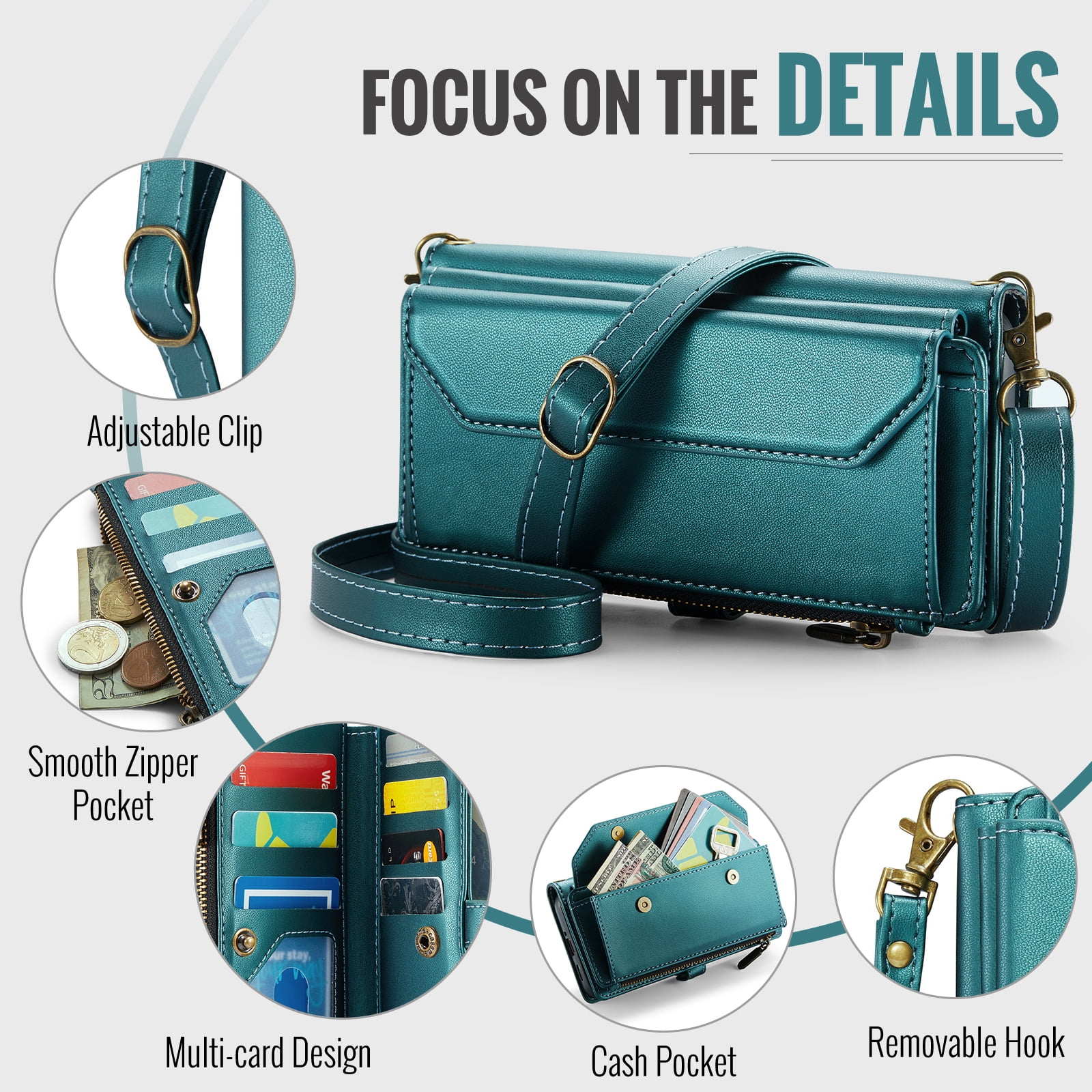 Asuwish Compatible with Samsung Galaxy A17 5G Zipper Wallet Phone Case Tempered Glass Screen Protector Crossbody Lanyard Strap Flip Card Holder Slot Cell Cover for A 17 17A G5 Women Girls Green