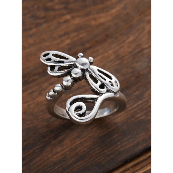 Boho Vintage Silvertone Dragonfly Ring For Women - Color 10