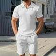 thumbnail image 2 of Stamzod Mens Vacation Outfits Solid Color Turndown Short Sleeve Shirts and Casual Shorts Set Plus Size Summer Sweatsuits for Men White C XL, 2 of 6
