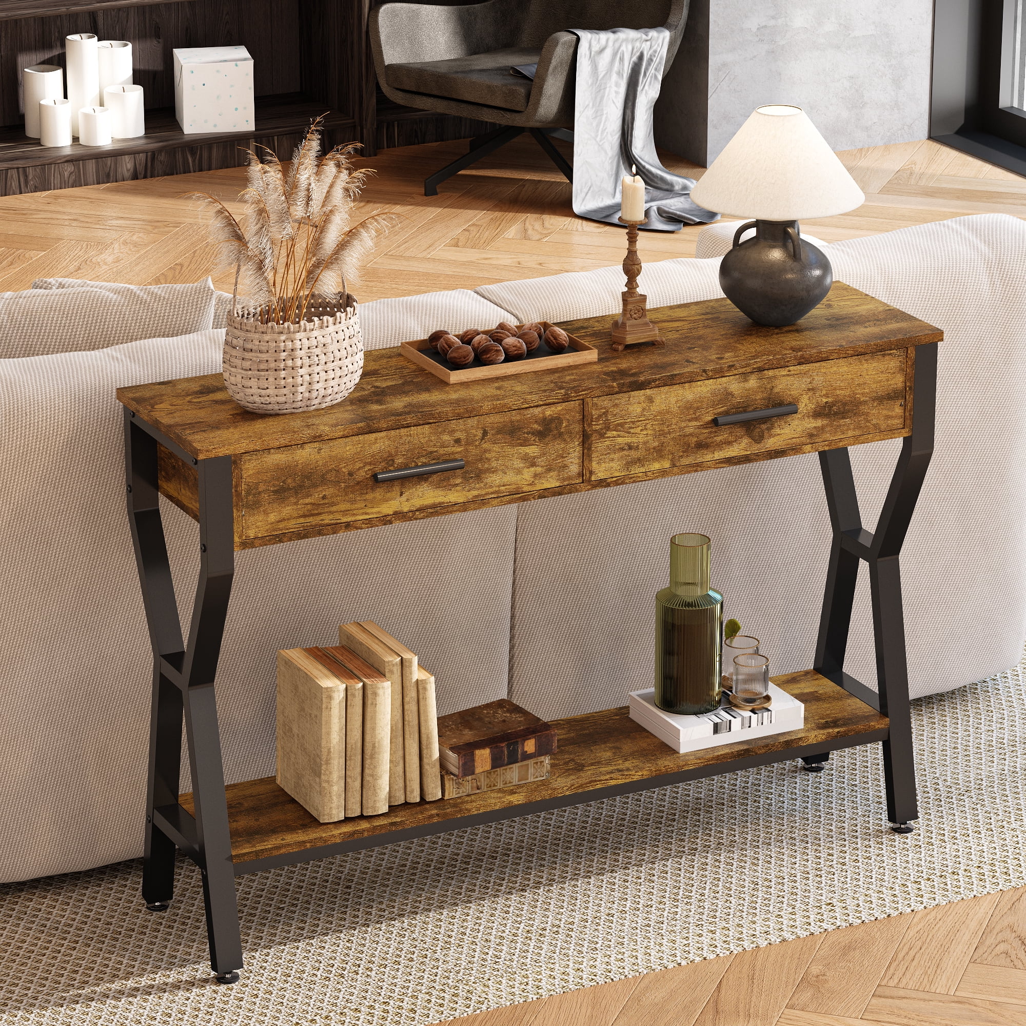 Tarnorci Console Table with 2 Drawers,Behind Couch for Living Room,  Entryway ，Hallway