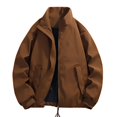thumbnail image 4 of LODIENY Men Stand Collar Baggy Jacket with Pockets Zip Up Lightweight Long Sleeve Coat Casual Windbreaker Stylish Fall Golf Work Jackets Coffee L, 4 of 9