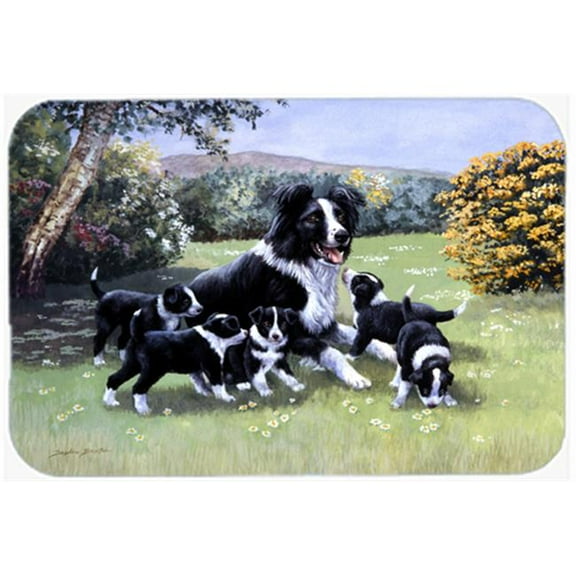 Carolines Treasures Border Collie Puppies with Momma Glass Large Cutting Board