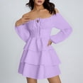 thumbnail image 4 of Womens Dresses Fashion 2026 Long Puff Sleeve Elastic Waist A-Line Casual Pleated Mini Beach Dress, 4 of 7