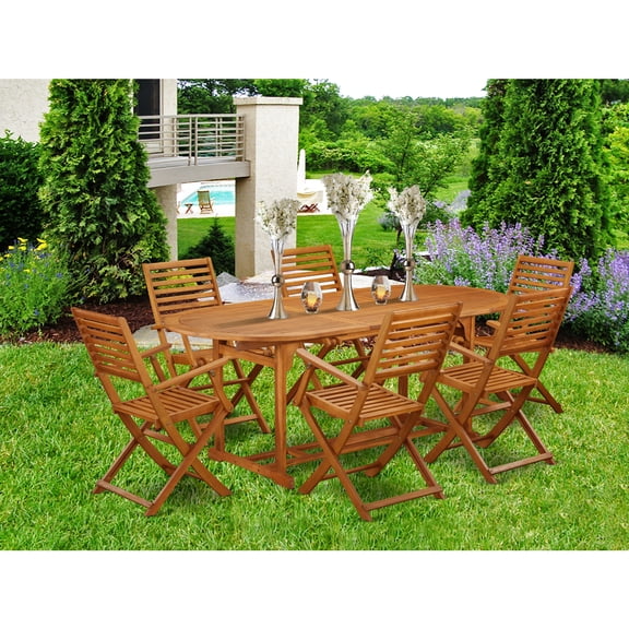 Outdoor Patio Dining Set 7Pc Acacia Wood Table & Chairs - Rustic Outdoor Furniture Set