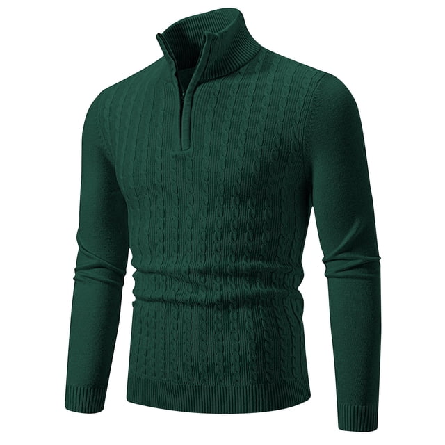 LOVZFMLL Sweaters for Men, Solid Color Turtleneck Ribbed Pullover, Classic Casual Half-Zip Stretchy Layering Shirt, Fall Clothes, Warm Winter Tops