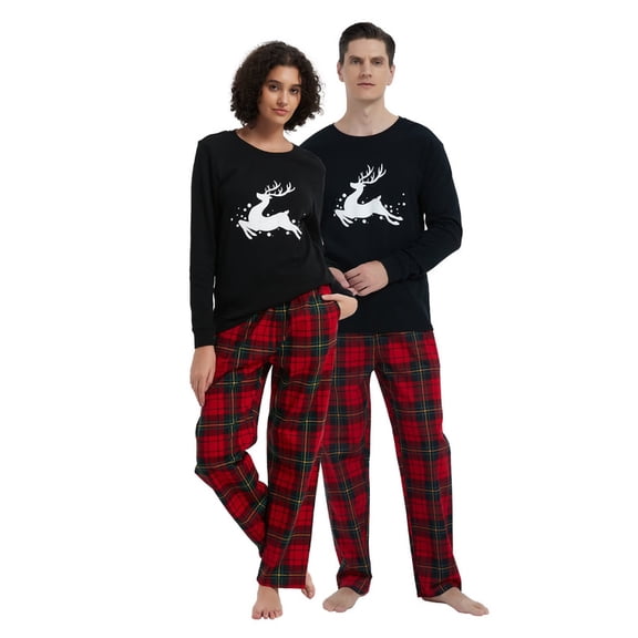 Apparonia Christmas Couple Pajama Sets Cotton PJs Sets for Couples/Women/Men Matching Sleepwear with Pockets KT Fiery Check L