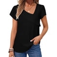 thumbnail image 3 of UVN Womens Chiffon Blouses Asymmetrical V Neck Shirts for Women Short Sleeve Elegant Tops, 3 of 8
