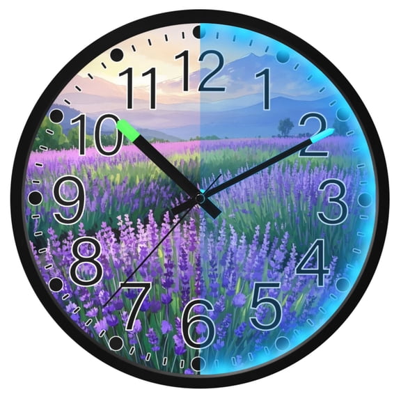 Ryvnso Lavender Field 12 Inch Night Light Wall Clock Silent Battery Operated Luminous Clocks