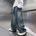 thumbnail image 2 of Tisuna Durable Boys Denim Jeans Child Solid Color Elastic Waist Wide Leg Pants Comfortable Stretch Fit Little Boys Youth School Play Trousers Blue Size 16-18 Years, 2 of 5