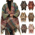 thumbnail image 6 of Xfvqtps Womens Shawl Wrap Plaid Printed Open Front Tassel Bohemia Vintage Mixed Colors Warm Fall Winter Cardigan Beige, 6 of 7