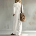 thumbnail image 6 of WULMLEO Womens Wide Leg Overall Cotton Linen Workout Long Sleeve V Neck Button Front One Piece Rompers Casual Dressy Comfy Plus Size Jumpsuits with Multi Pockets White XL, 6 of 7