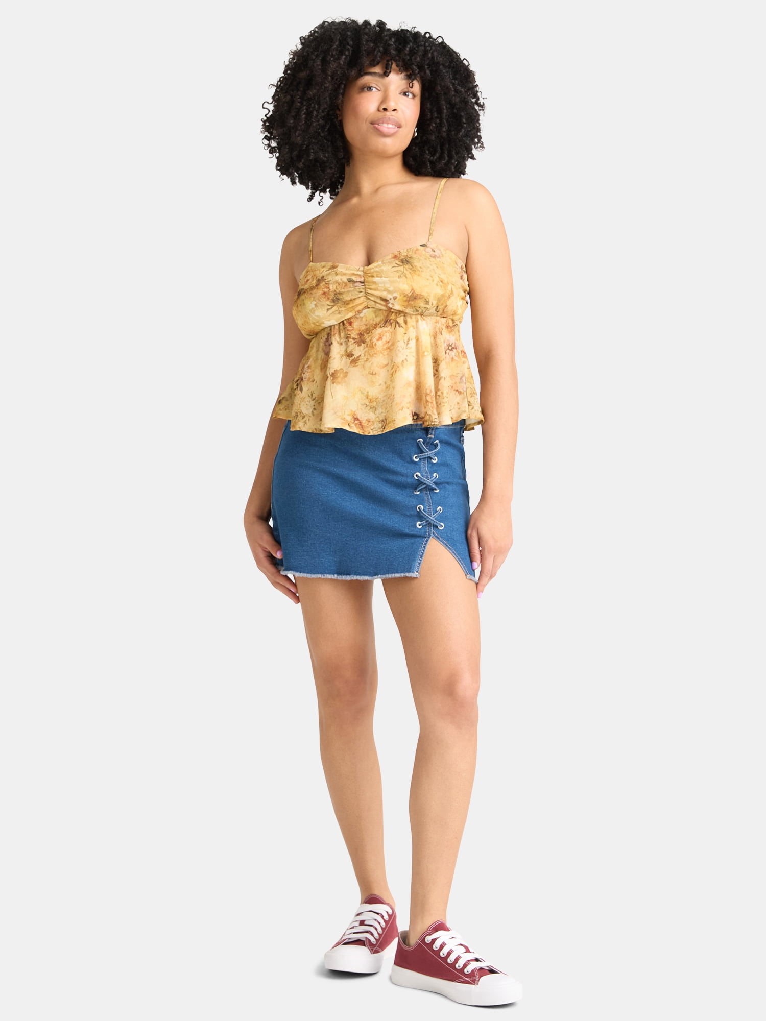 Madden NYC Women's Lace Up Denim Mini Skirt, Sizes XXS-XXL
