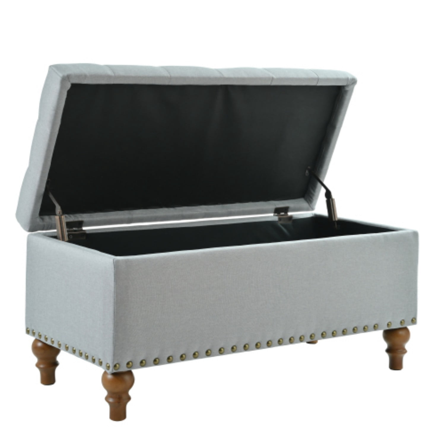 Storage Ottoman Bench with Hinged Lid, Linen Upholstered Footrest with Hidden Storage, Bedroom Entryway Living Room Bench, Grey