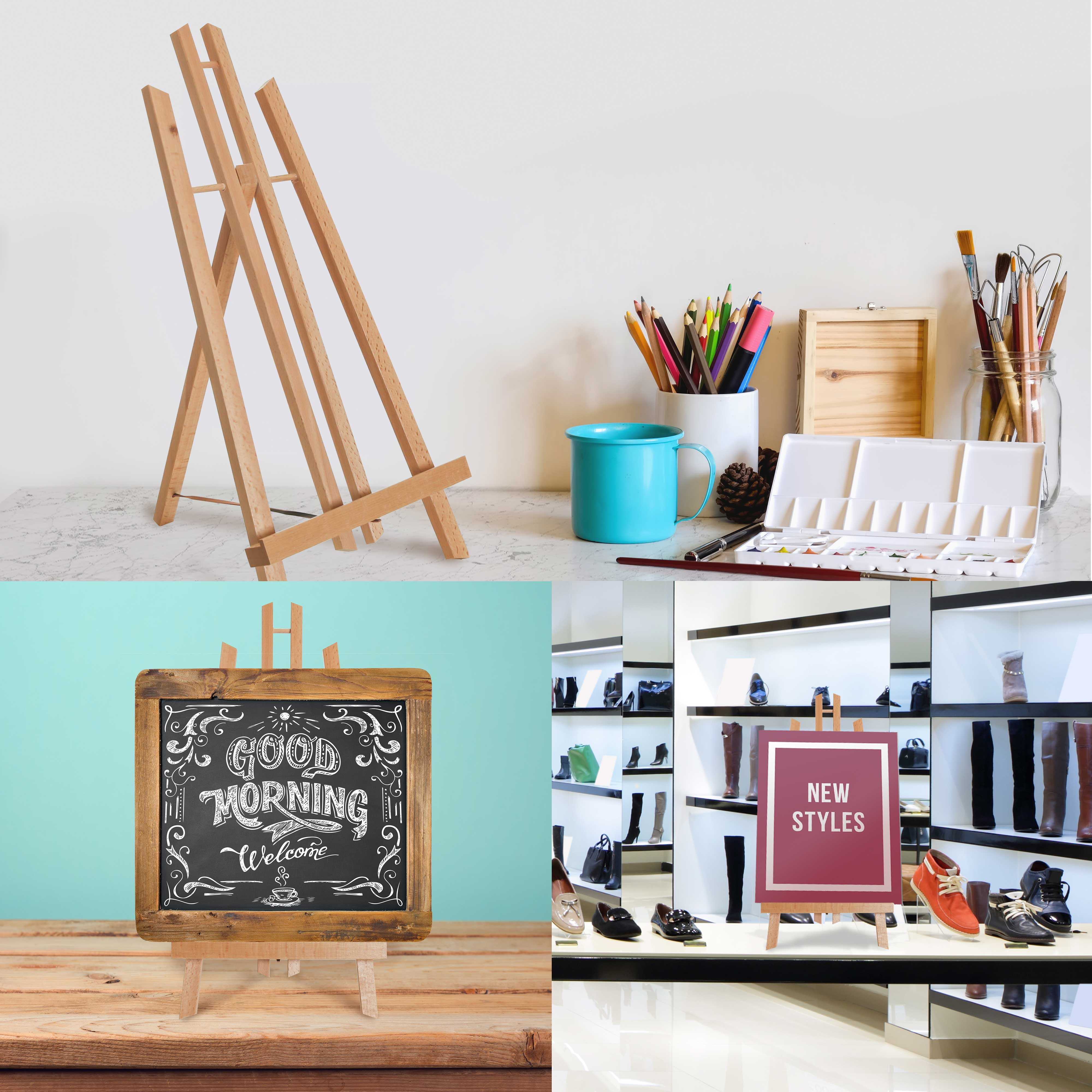 U.S. Art Supply 18" Large Tabletop Display Stand A-Frame Artist Easel (Pack of 6), Beechwood Tripod, Canvas Photo Holder