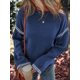 thumbnail image 4 of Suéteres para Mujer, Cuello Redondo Liso, Corte Holgado, Larga, Punto en Contraste, Jersey, Tops Azul Marino M, 4 of 9