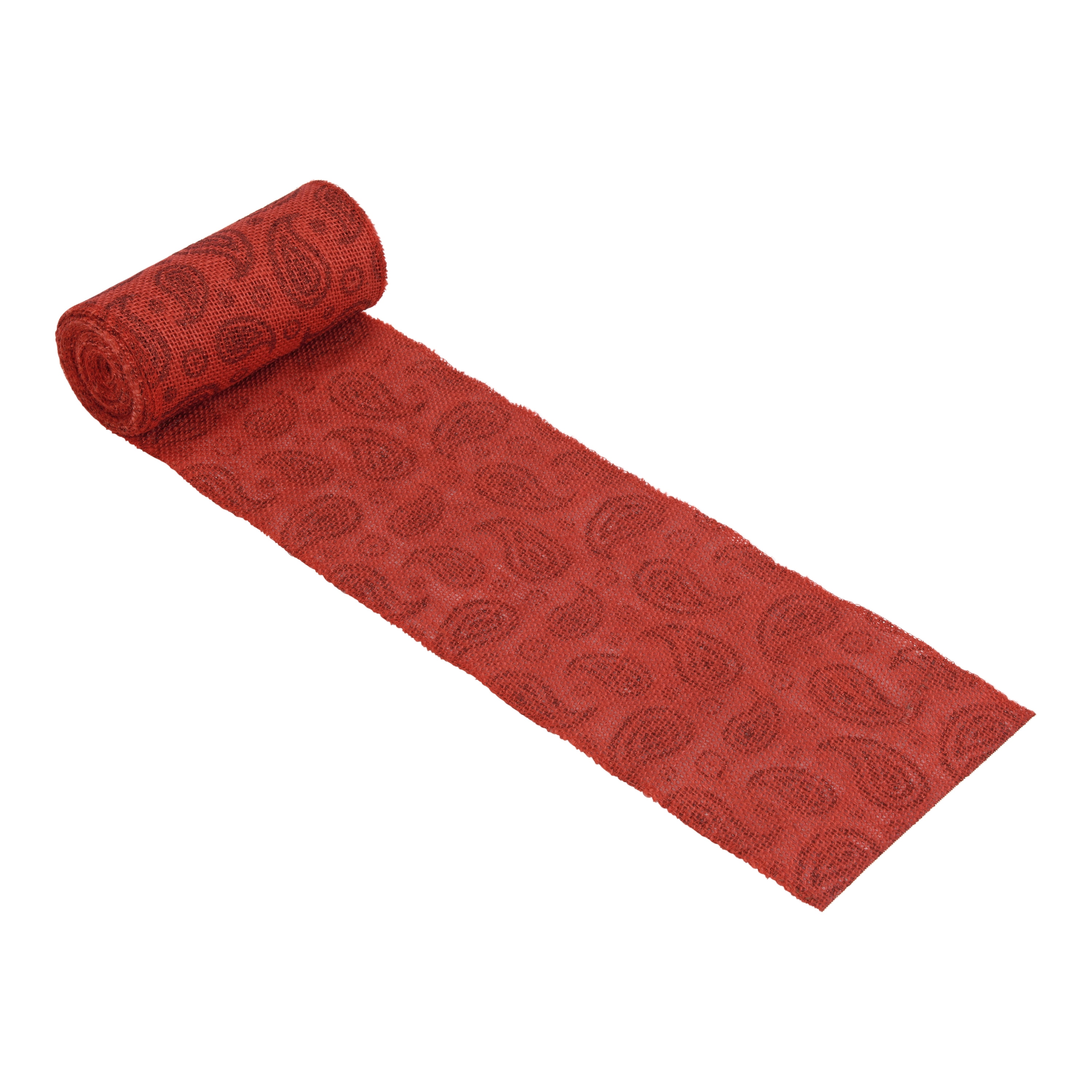 Love, Laugh, Craft Jute Burlap Roll Precut, Finished Edges, 6"W x 5-Yards, 740-24, Red Paisley Glitter