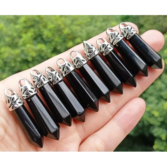 GRACEARA 30pcs Obsidian stone Hexagon Point Pendant Chakra Reiki Healing Amulet
