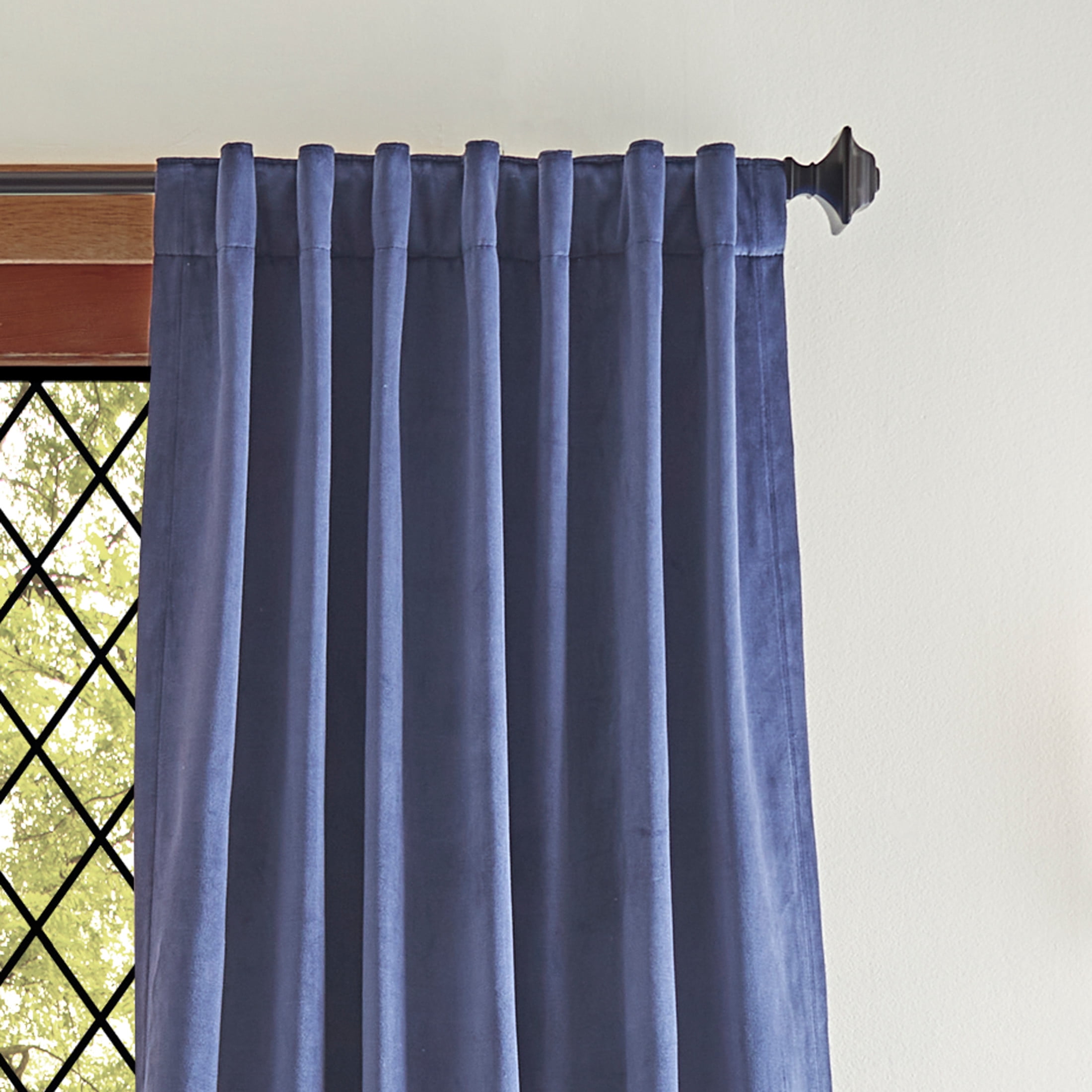 Martha Stewart Lucca Velvet Curtain Panel Pair, Midnight Navy, Back Tab, Blackout, Indoor, Adult, 2 Piece Set, 50" x 84"