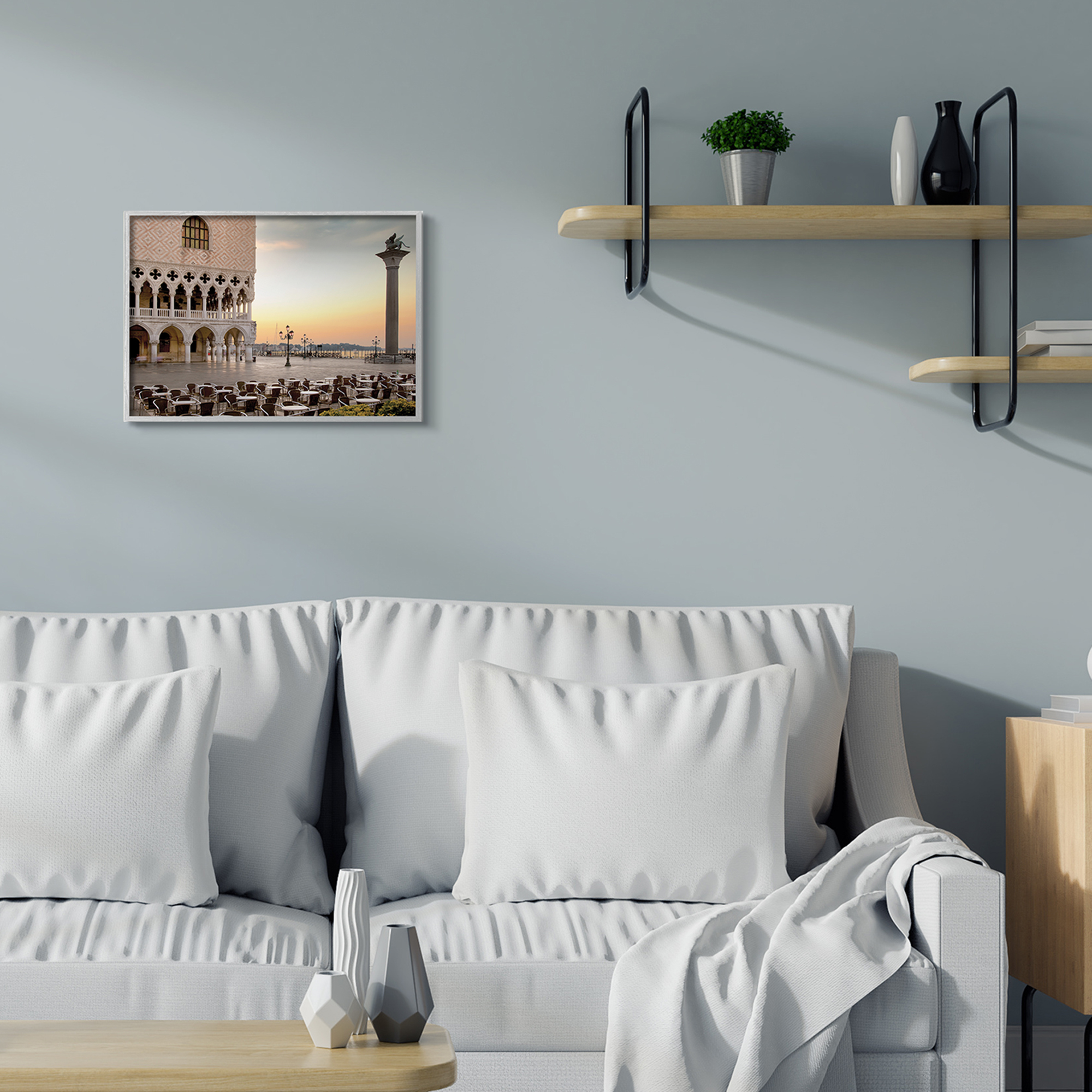 Stupell Industries San Marco Sunset Italian Architecture Traditional Buildings Abstract Photography Gray Framed Art Print Wall Art, 16 x 20