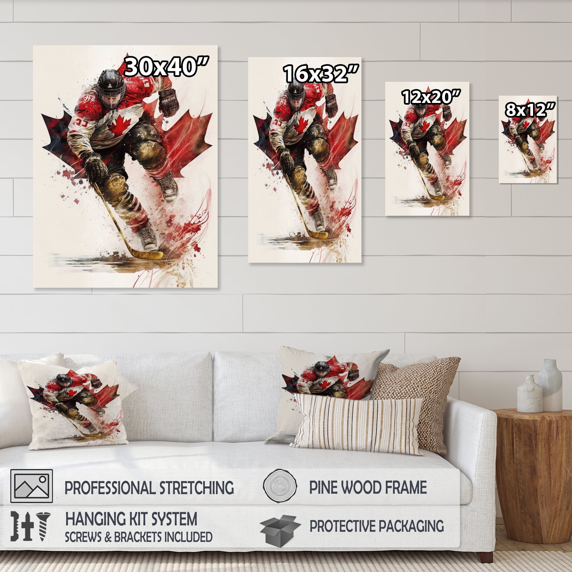 Designart Canadian Hockey Player In Action II Canvas Wall Art