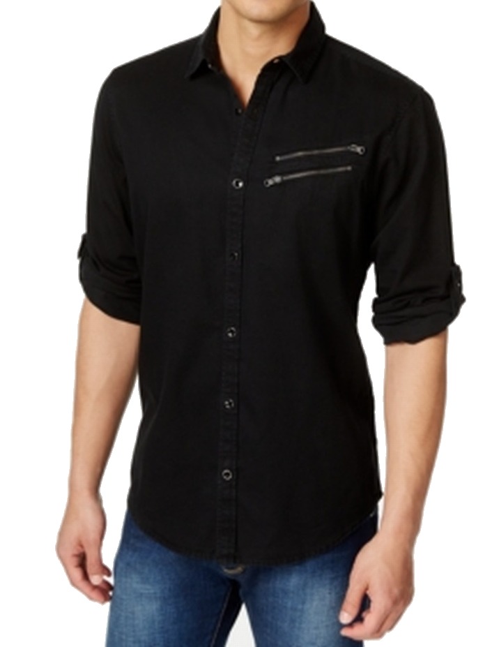 INC INC NEW Black Mens XL ZipPocket Solid Long Sleeve Button Down
