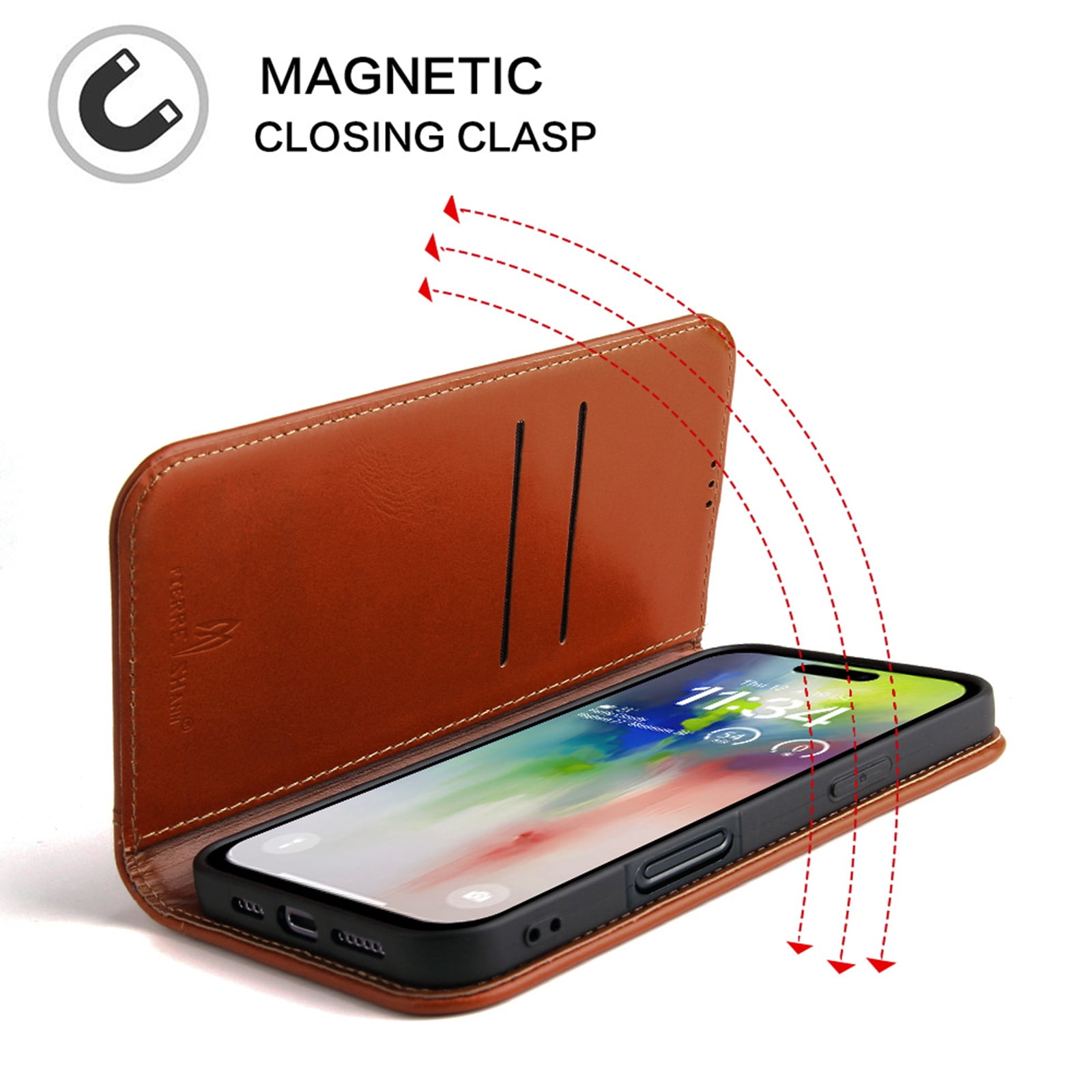 ShellTech for iPhone 16 Pro Leather Wallet Case,Luxury Genuine Vintage Leather [Slim and Durable] with Card Slot & Kickstand [Magnetic Closure] Flip Folio Case,Brown