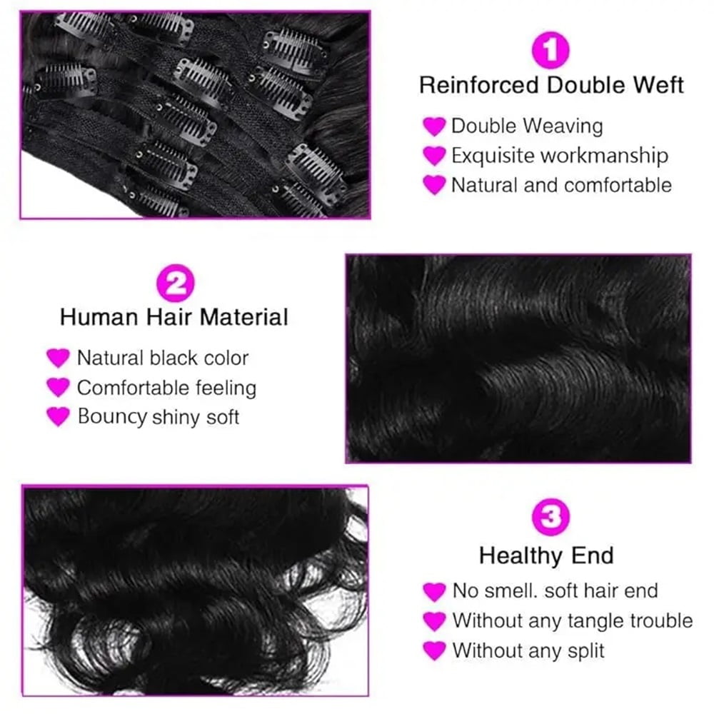 Body Wave 100% Brazilian Clip in Hair Extensions Human Hair 8Pcs Remy Hair Extensions Clip ins