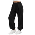 thumbnail image 4 of SZJXBUY Casual Sweat Pants for Women Basic Elastic Bottom High Waist Joggers with Pockets Baggy Athletic Work Pants Fall Black,L, 4 of 6
