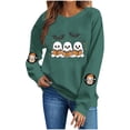 thumbnail image 3 of FAVIPT Cute Halloween Graphic Sweatshirt Women Ghost Print Pullover Tops Long Sleeve Crew Neck Sweatshirts Army Green,L, 3 of 8