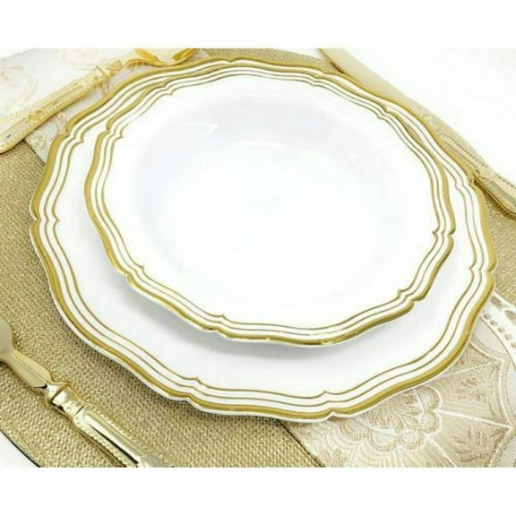 Aristocrat Collection Plastic Soup Bowls White & Gold 12 oz For Parties 10 Count