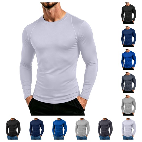 SAWOBUUN Men's Long Sleeve Compression Shirt Moisture Wicking Stretchy Athletic Workout Shirts Slim Fit Muscle Base Layer Gym Running Undershirt