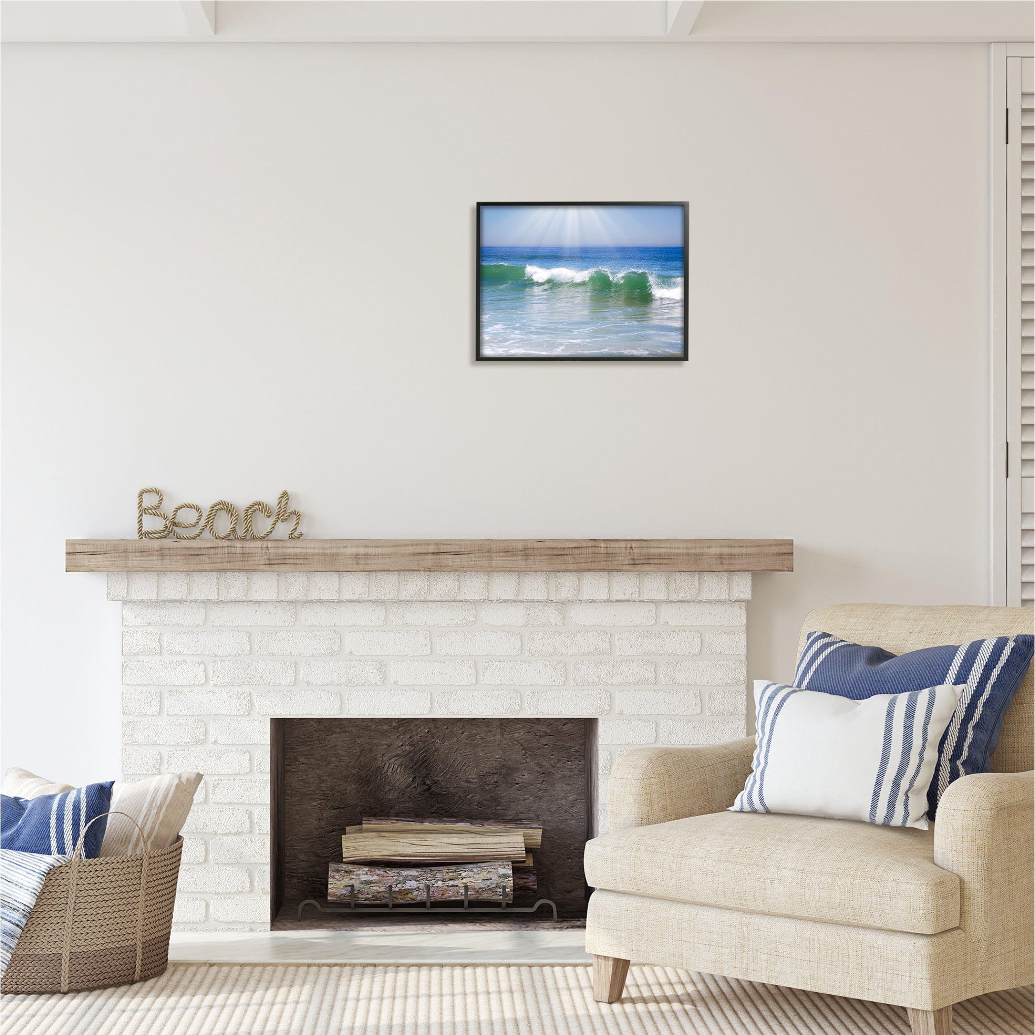 Stupell Industries Rolling Ocean Waves Photography Nature Photography Black Framed Art Print Wall Art, 20 x 16