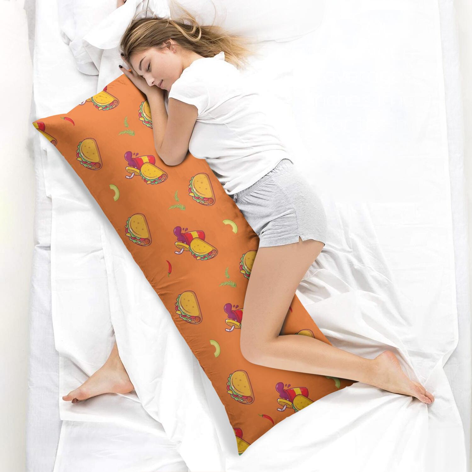 Hamburger Print Body Pillow Cover 20" x 54" Junk Food Lovers Cozy Pillowcase with Hidden Zipper, Stretchy Sandwich Design for Sleeping, Office, or Maternity Use