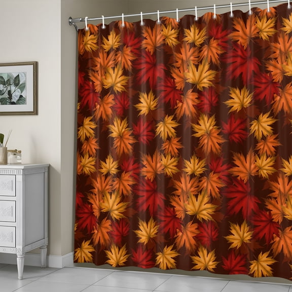 Shower Curtain,Fall Maple Leaves Orange Watercolor Waterproof Fabric Bath Curtains with Hooks Thanksgiving Fallen Leaf Washable Bathroom Shower Curtains for Home Hotel Decor,72x72 Inch