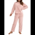 thumbnail image 3 of Pijama de 2 Piezas para Mujer, Conjunto de Ropa de Estar por Casa, Suéter de Punto, Cuello Redondo, Larga, Conjuntos Peludos Rosa S, 3 of 8