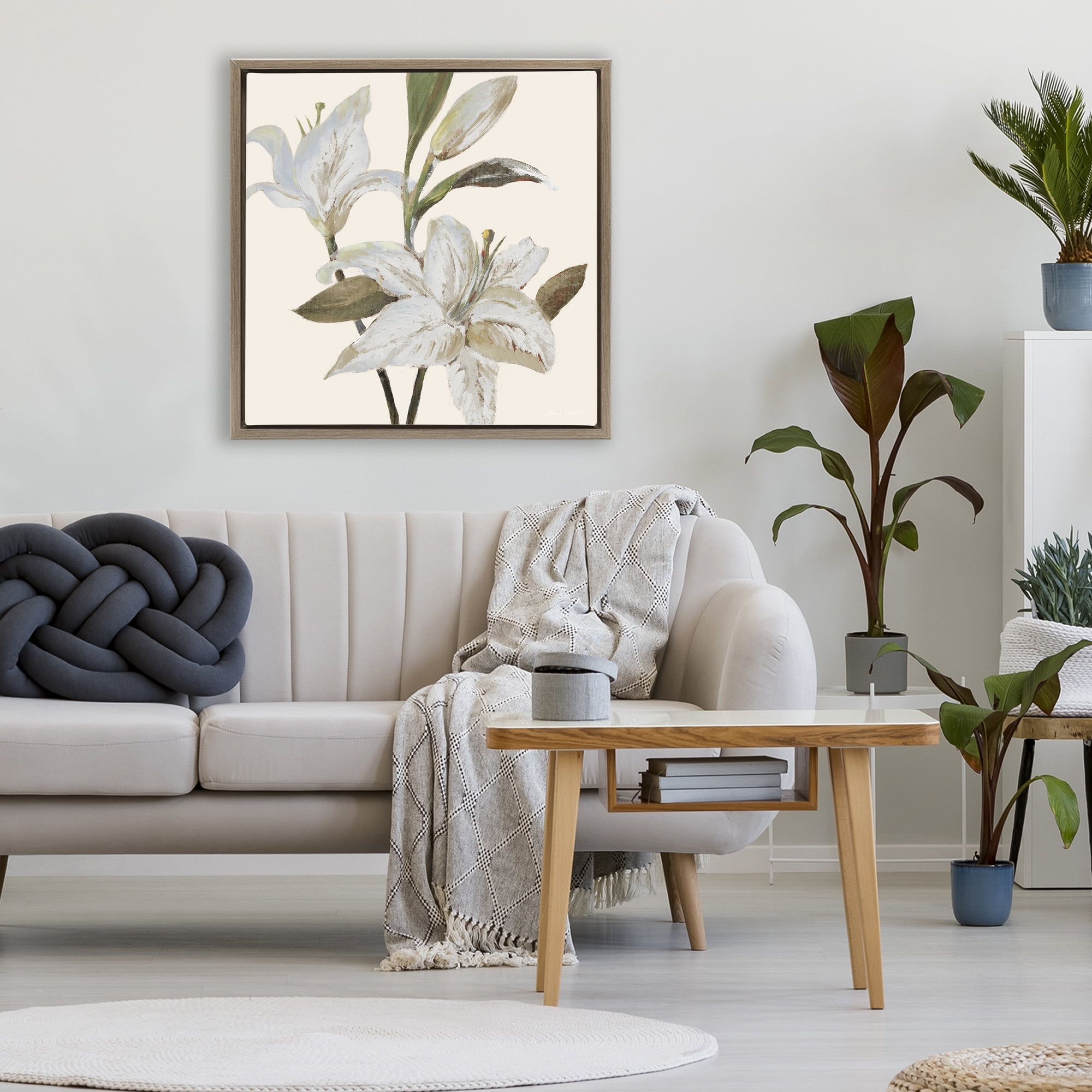 Stupell Industries Lilies Soft Beige Brown Framed Floater Canvas Wall Art, design by Lanie Loreth