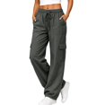 thumbnail image 3 of ManxiVoo Women's Elastic Waist Cargo Pants Lightweight Loose Wide Leg Jogger Trousers with Multi Side Pockets Casual Utility Bottoms for Outdoor Daily Active Wear, 3 of 6