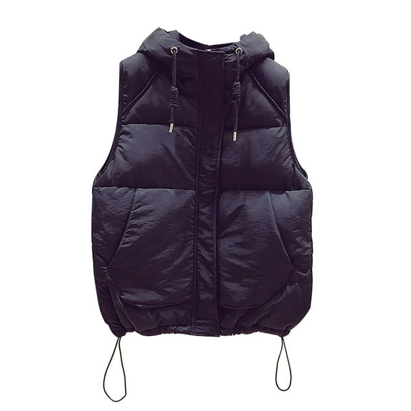 Women's Lightweight Hooded Cropped Puffer Vest Quilted Padded Zip up Sleeveless Jacket Lapel Waistcoat with Pockets