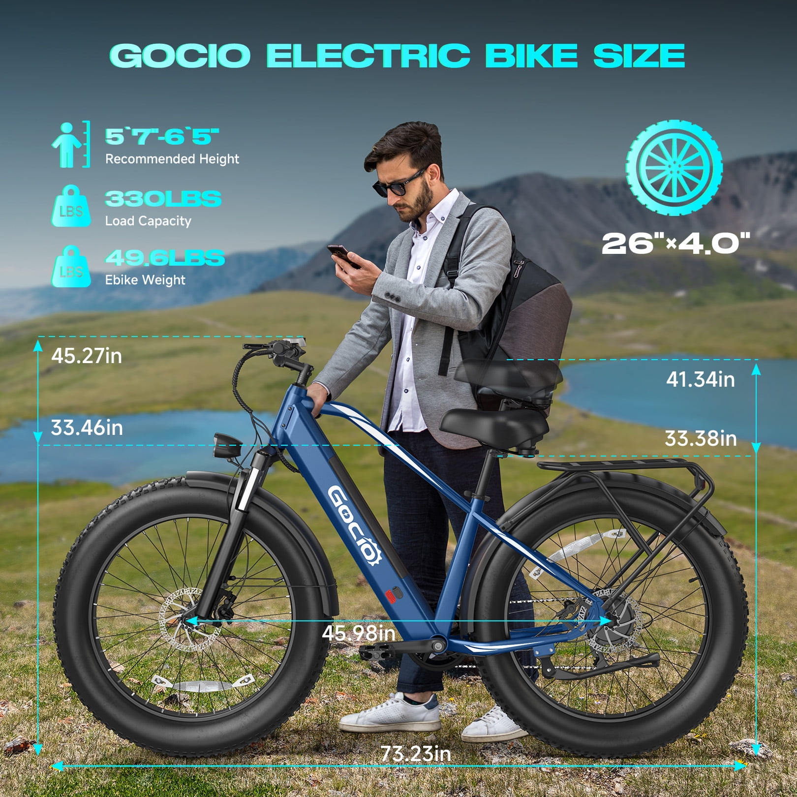 Gocio UL2849 Certified 26"x4.0 Fat Tire Electric Bike for Adults, 1500W Peak Motor, 48V 15Ah Battery, 25MPH Max Speed, Off-Road Mountain E-bike