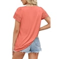 thumbnail image 4 of Pink, Loose-Fitting Casual Tee Women's Lace-Trimmed Short Sleeve Blouse, 4 of 6