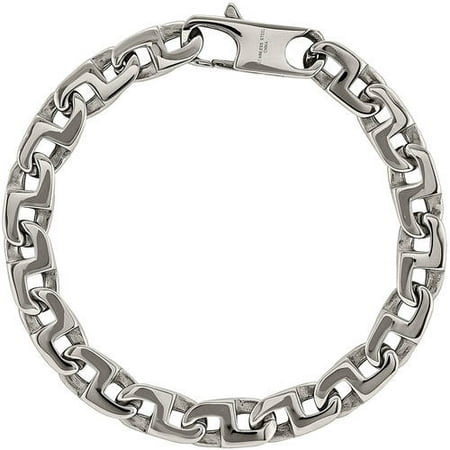 Primal Steel Stainless Steel Polished Fancy Squares Link Bracelet