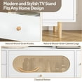 thumbnail image 5 of BaPiPro TV Stand for TVs up to 80 Inches, White, 2 Drawers, PE Rattan Flip-Up Door, Pine Wood Legs, 5 of 9