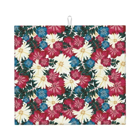 

Xecao Beautiful Flower Print Dish Drying Mat for Kitchen Counter Absorbent Coffee Bar Mat Dish Drainer Rack Mats Dining Room Decoration